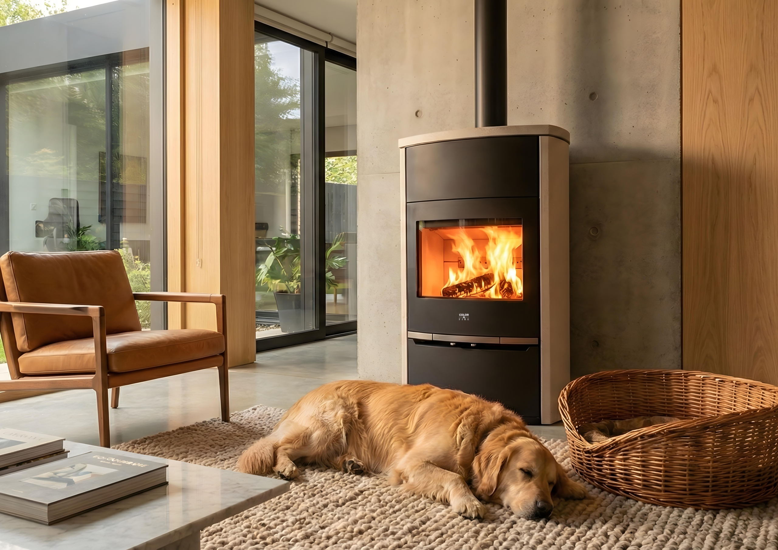 Poêle à bois L1 P8 Color & Fire dans un intérieur