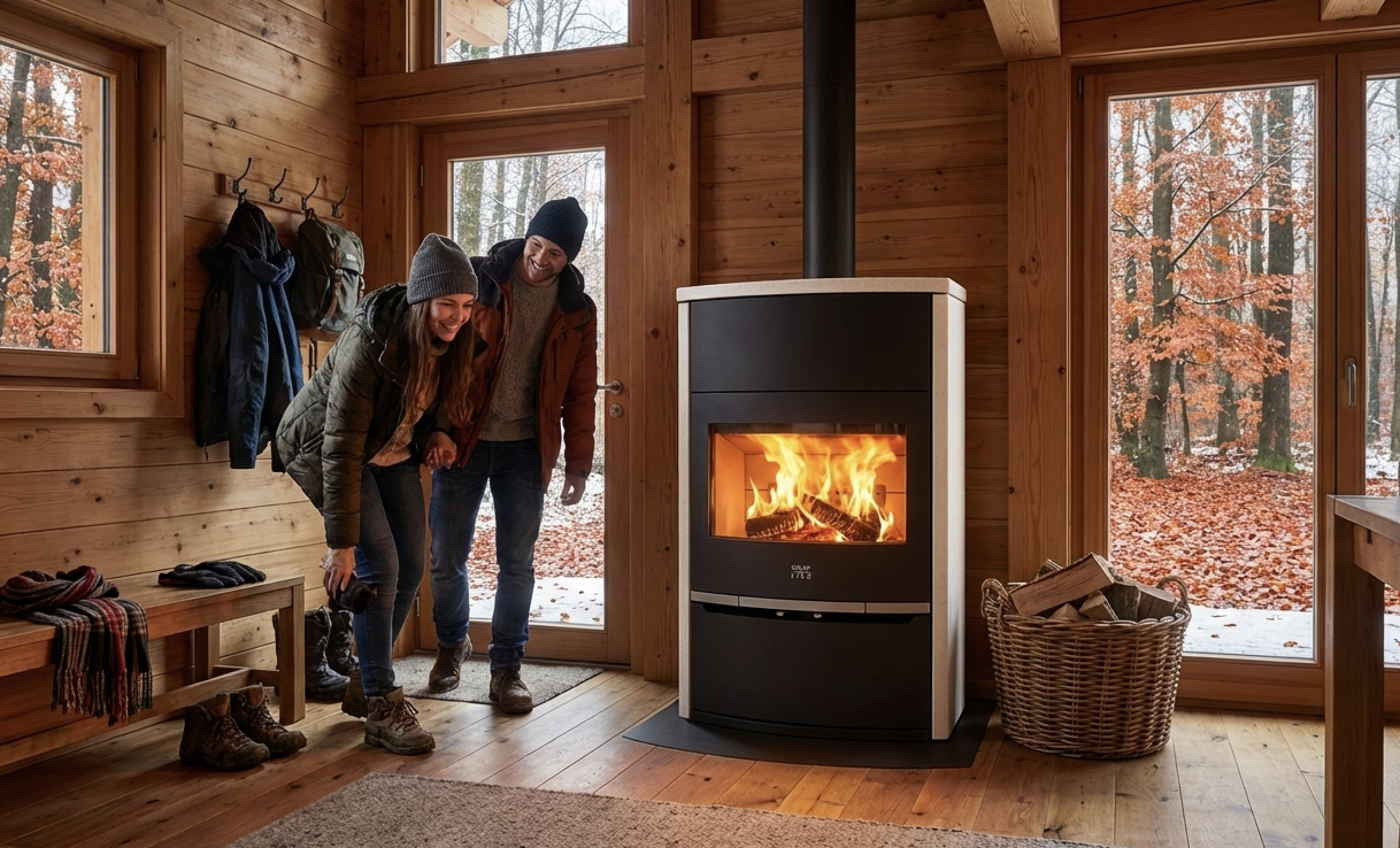 Poêle à bois Mega L1 en pierre blanche